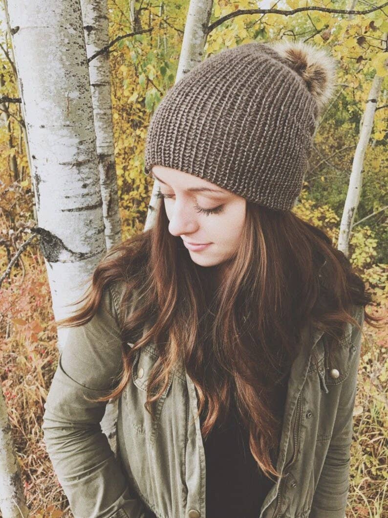 Wild Rose Designs - Wholesale Beanie - Women's - Cave Brown Knit Beanie Toque with Fur Pom Pom1