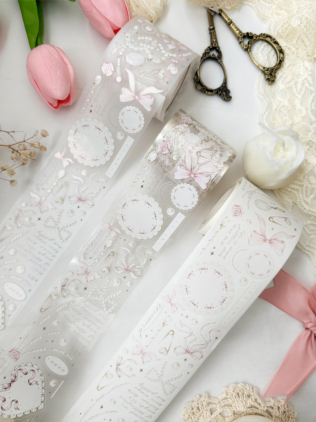 leelajournals - Wholesale Washi Tape - bows & pearls pet tape (pre-cut)5