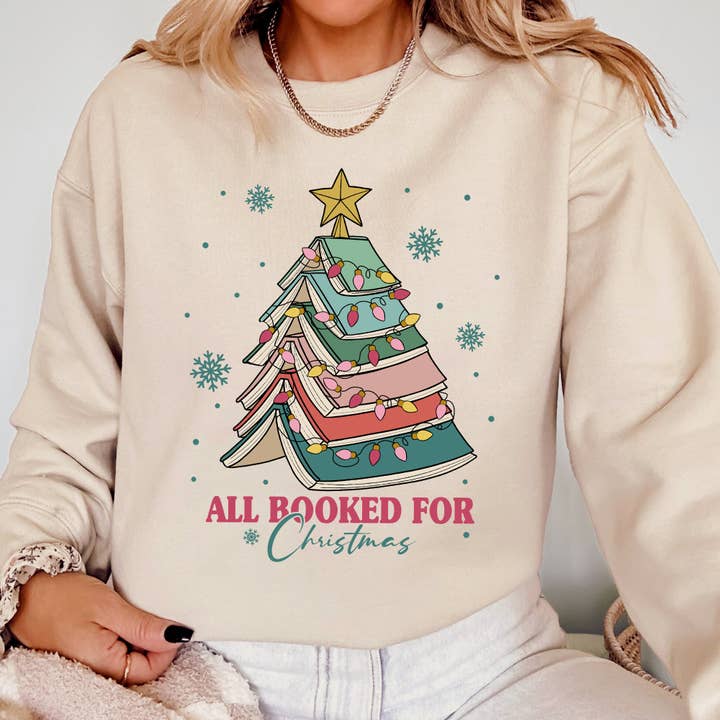 All Booked For Christmas, Reading, Teacher Winter Sweatshirt for wholesale by Refinery Number One LLC
