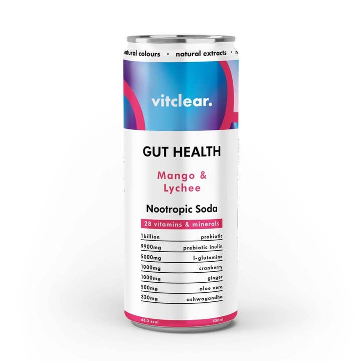Gut Health Nootropic Soda (Mango & Lychee) VitClear for wholesale by VitClear