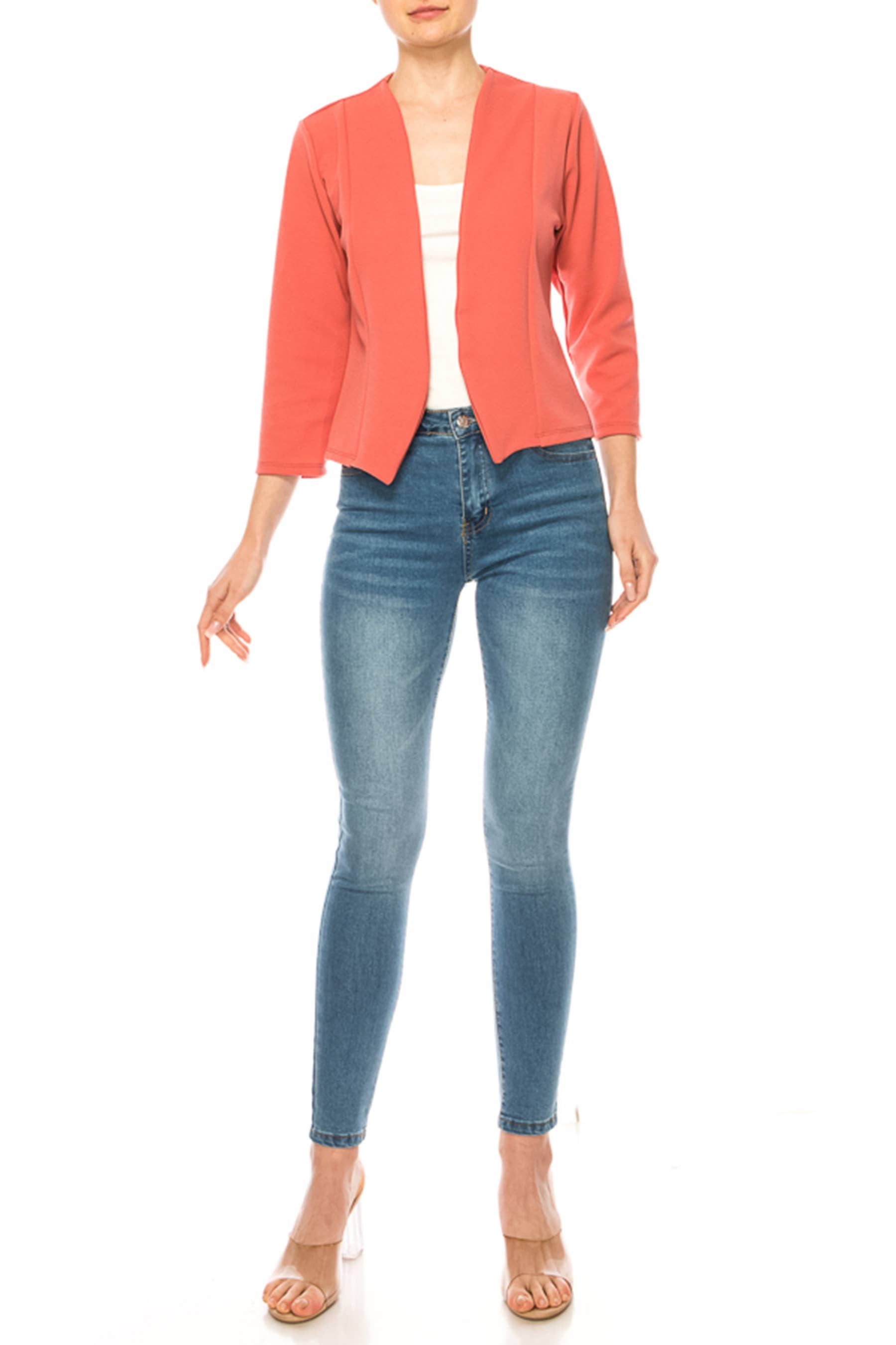 MOA COLLECTION - Wholesale Blazer - Women's - Women's Collarless Blazer 3/4 Sleeves Cardigan11