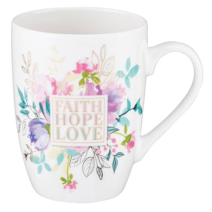 Mug White Floral Faith, Hope, Love for wholesale by Christian Art Gifts