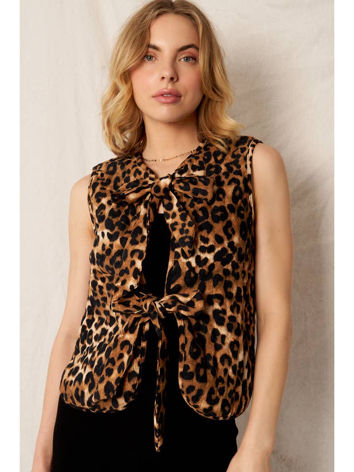 Brown Black Leopard Print Ribbon Vest for wholesale on Faire