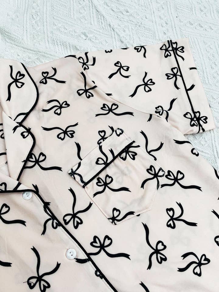 Begie Bow print pajamas 2 pcs t-shirt top & shorts set for wholesale on Faire5