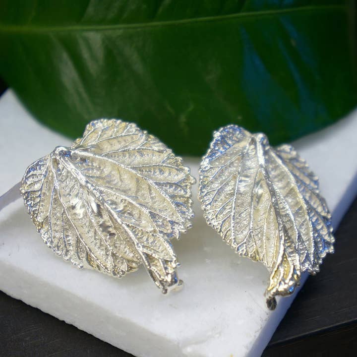 Mulberry Leaf Handmade Recycled Silver Earrings for wholesale by Mother Nature Jewelry