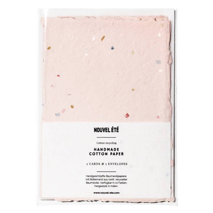 NOUVEL ÉTÉ - Wholesale Stationery/Notecard Set - 5 handmade papers & envelopes, terrazzo, pink