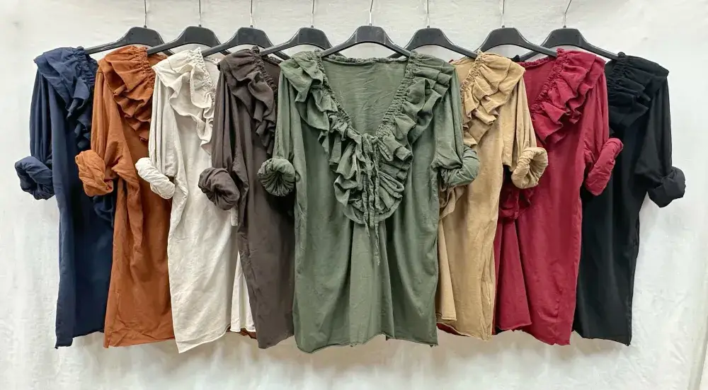 Mimi & Gogo - Wholesale Blouse - Women's - Cotton Velvet Ruffled Top @10296_HVFroufrou13