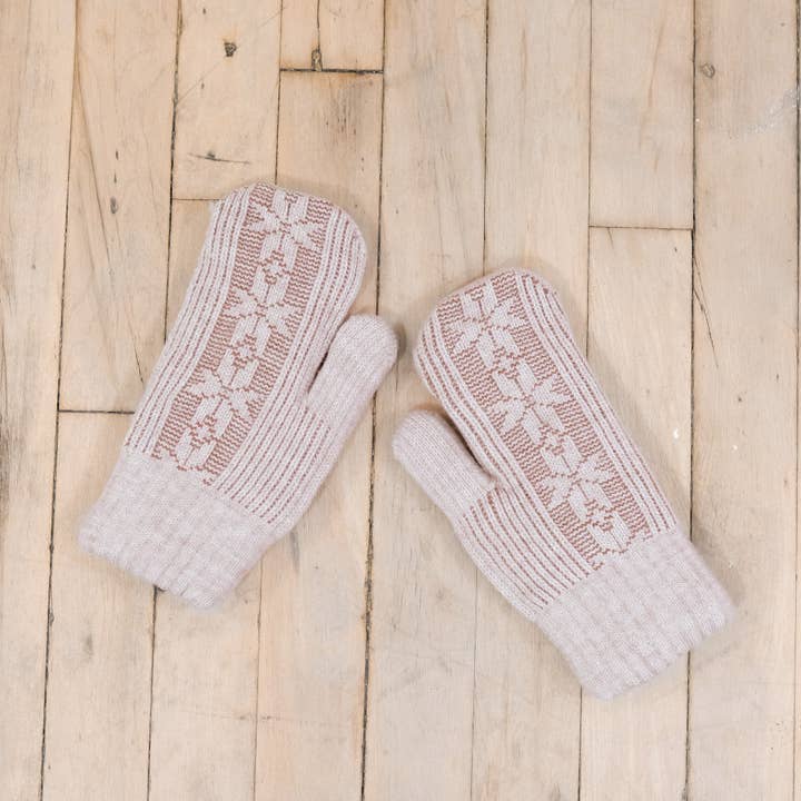 Karma Nepal Crafts - Venta al por mayor Guantes - Unisex - Manopla unisex tejida con forro polar de invierno con forma de copo de nieve