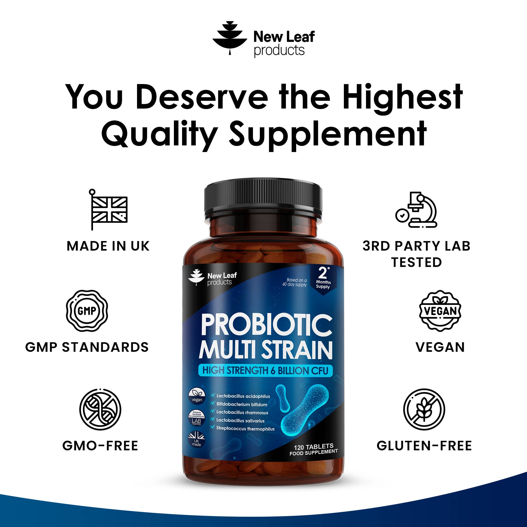New Leaf products Ltd – wholesale Oral supplement/vitamin – Probiotic Multi-Strain High Strength Tablets Digestive & Gut3