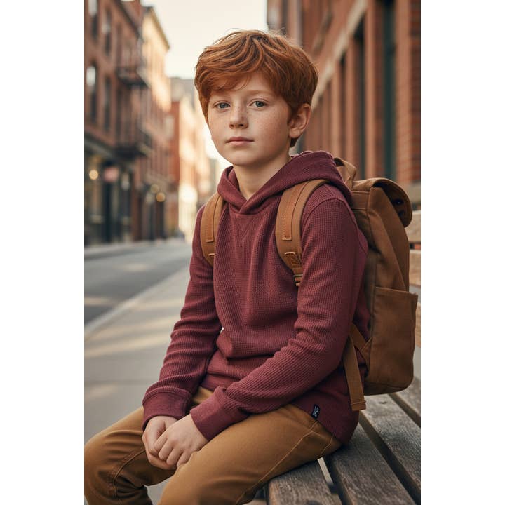BOYS POPOVER THERMAL KNIT HOODIE for wholesale by Silver Jeans