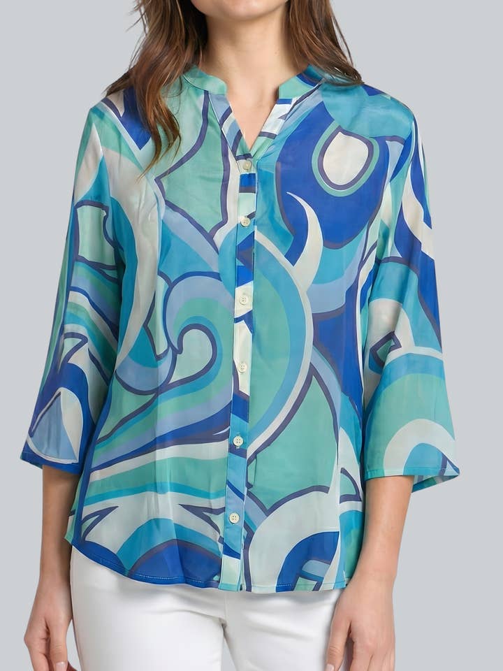 Abbottonatura con colletto alla coreana con maniche a 3/4 per la vendita all'ingrosso da parte di APNY