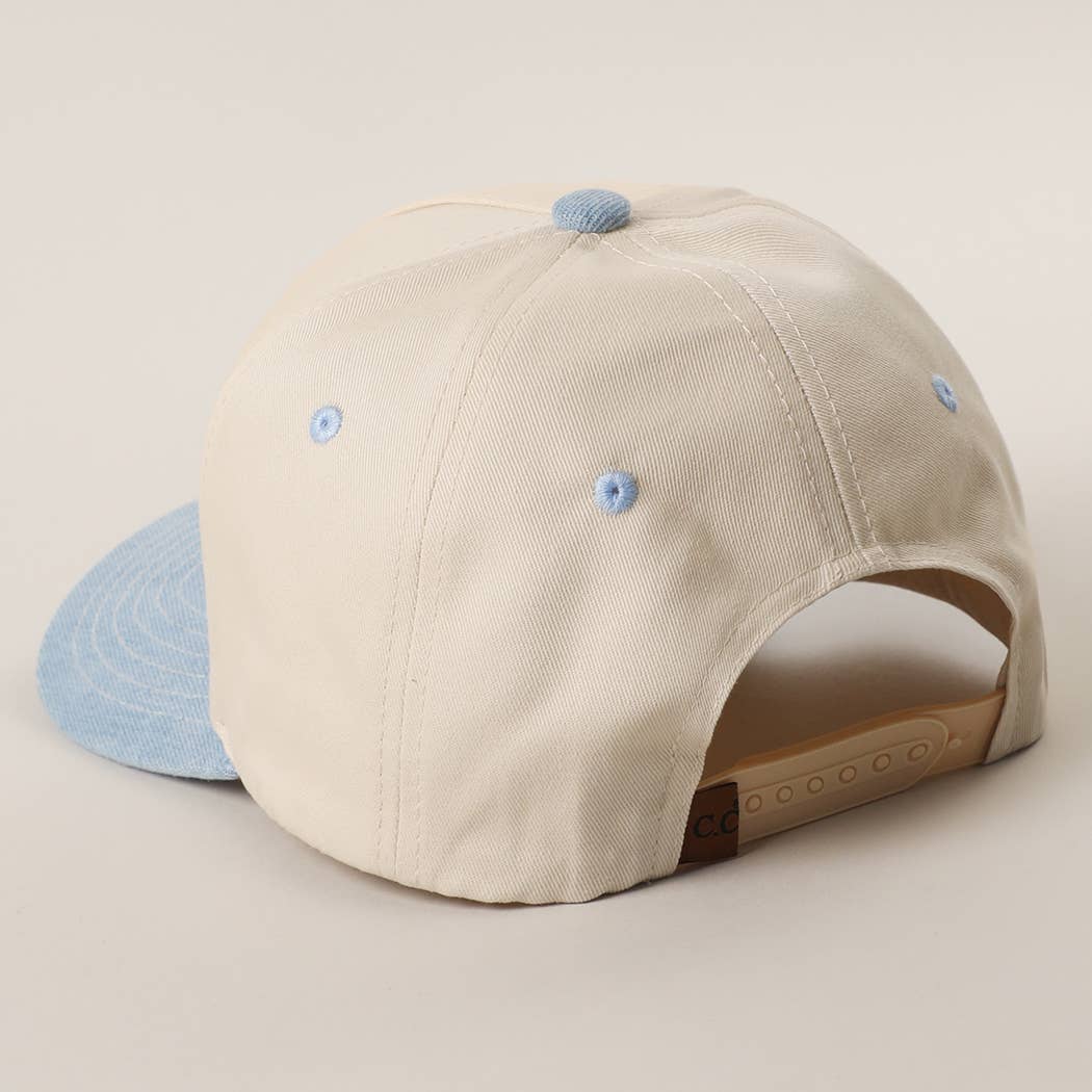 Floral American Flag Embroidered Two-Tone Denim Trucker Hat for wholesale on Faire6