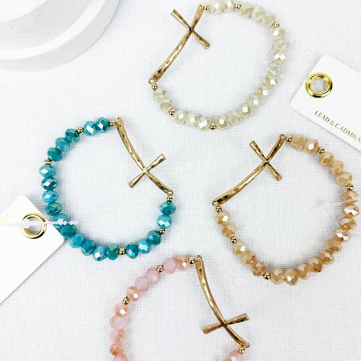 Love and Repeat - Wholesale Beaded Bracelet - Hammered Cross Crystal Mix Beads Bracelet