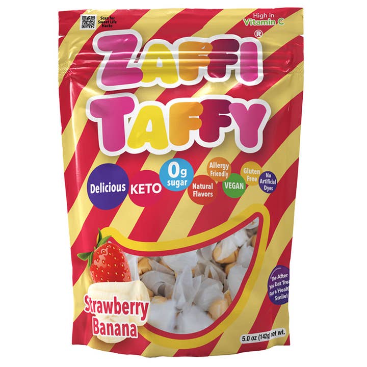Zaffi® Taffy Zero Sugar Strawberry Banana for wholesale by Zolli Candy, The Clean Teeth Candy