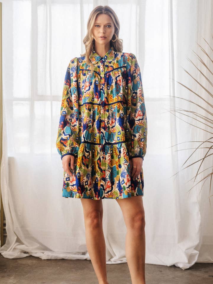 Plus Conversational Printed Baby Doll Shirt Dress for wholesale by Oddi