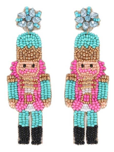 NUTCRACKER POST SEED BEAD CHRISTMAS BEADED DROP EARRINGS for wholesale by anbfashion