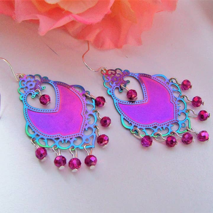 Bad Apple Designs - Wholesale Dangle Earrings - Pink/blue Glass Lightweight Chandelier Earrings2
