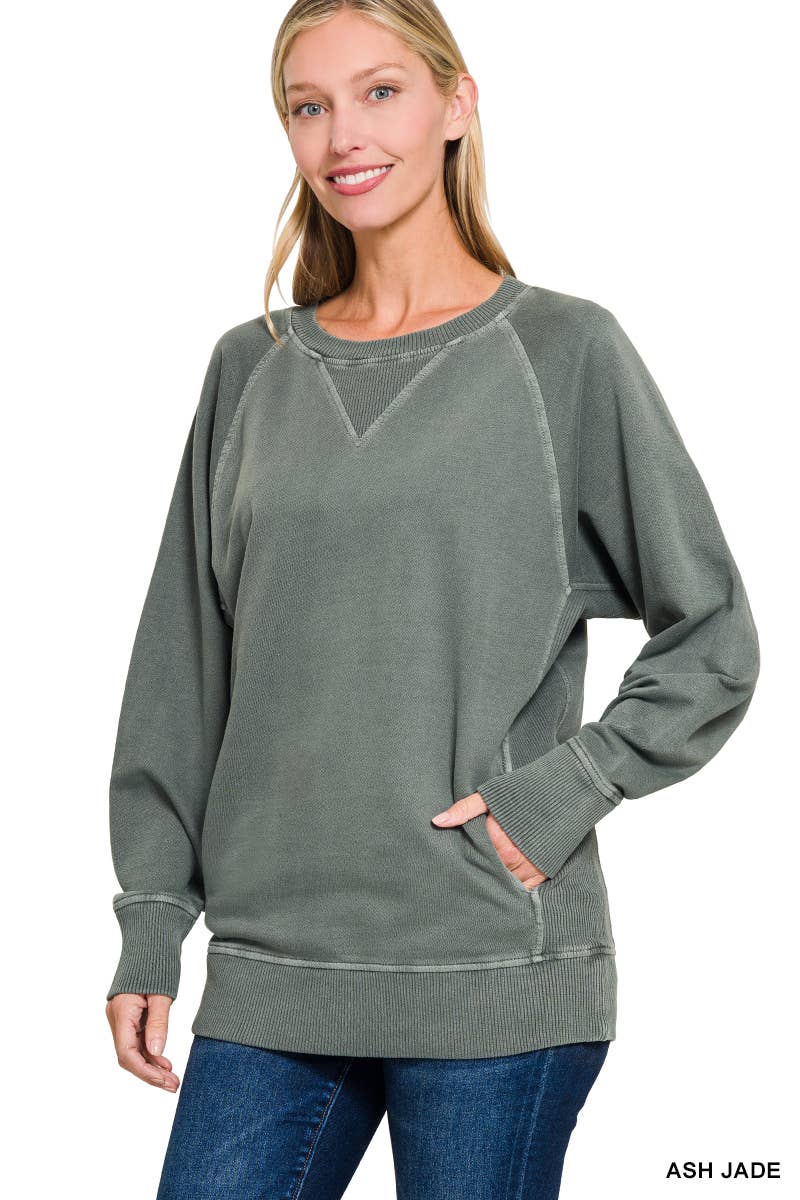 42POPS - Wholesale Sweatshirt - Women's - `.Washed French Terry Pullover With Side Pockets23