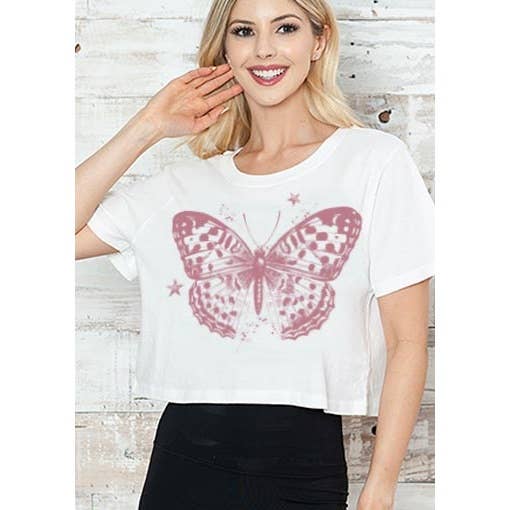 BUTTERFLY GLOW SHORT CROP TEE for wholesale by MINEB