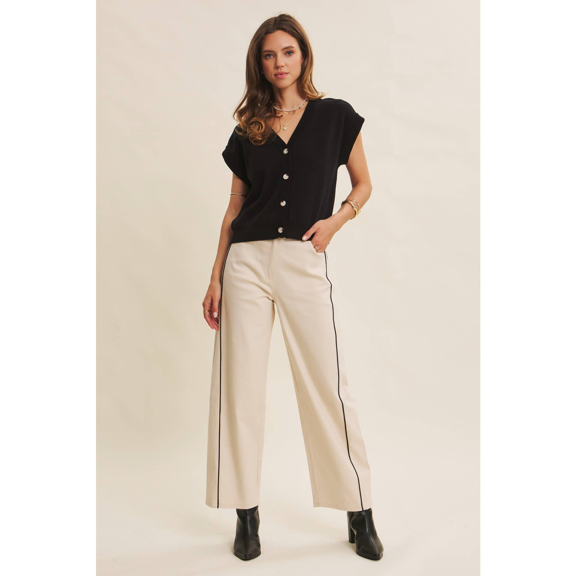 in february - Wholesale Pants - Women's - CLASSIC MEETS ELEVATED CAUSUAL PIPED TWILL BARREL-LEG PANTS35