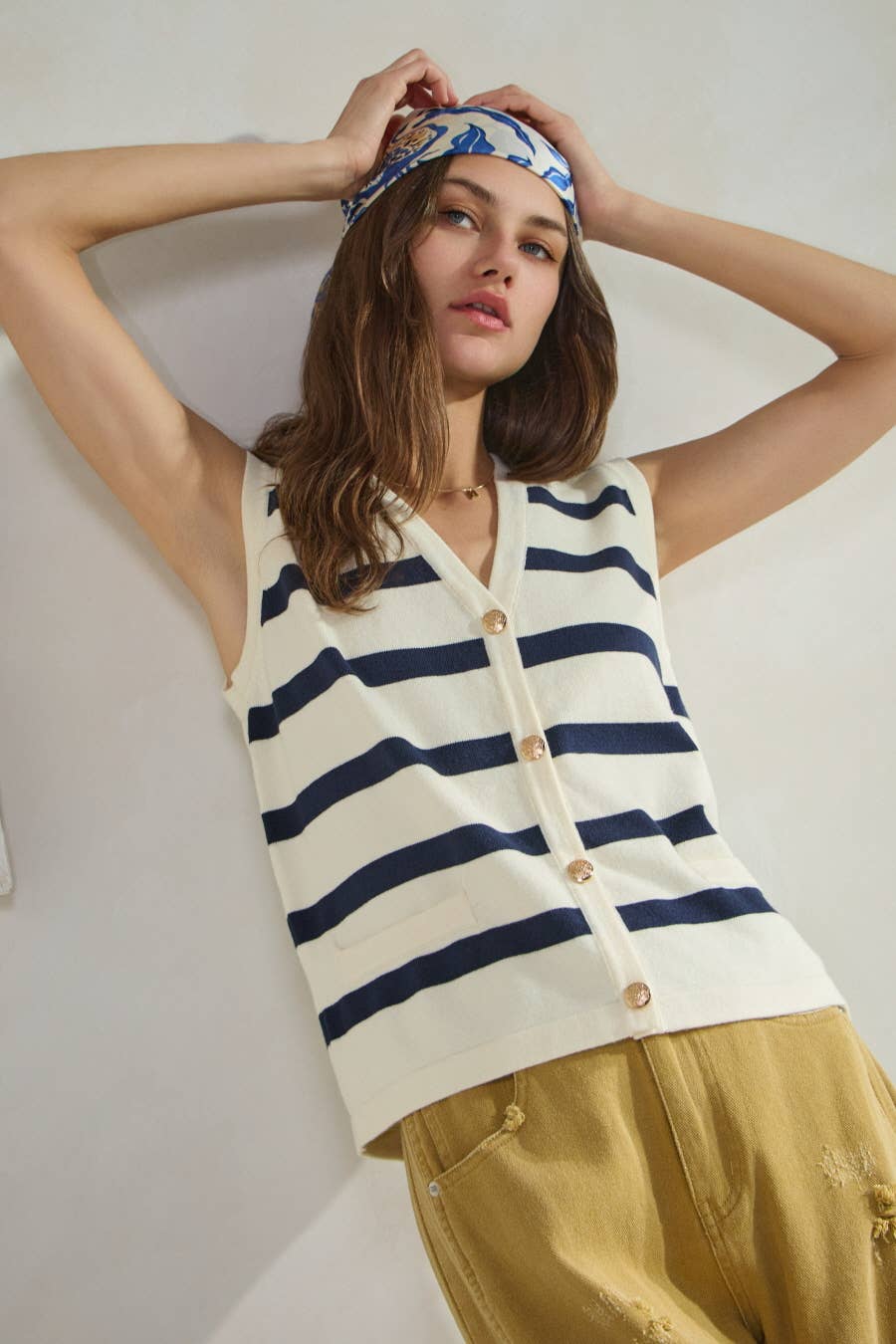 Oddi – Engroshandel Strikvest/slipover – Kvinder – Plus Sailor-kollektion Stribet Sweater Vest1