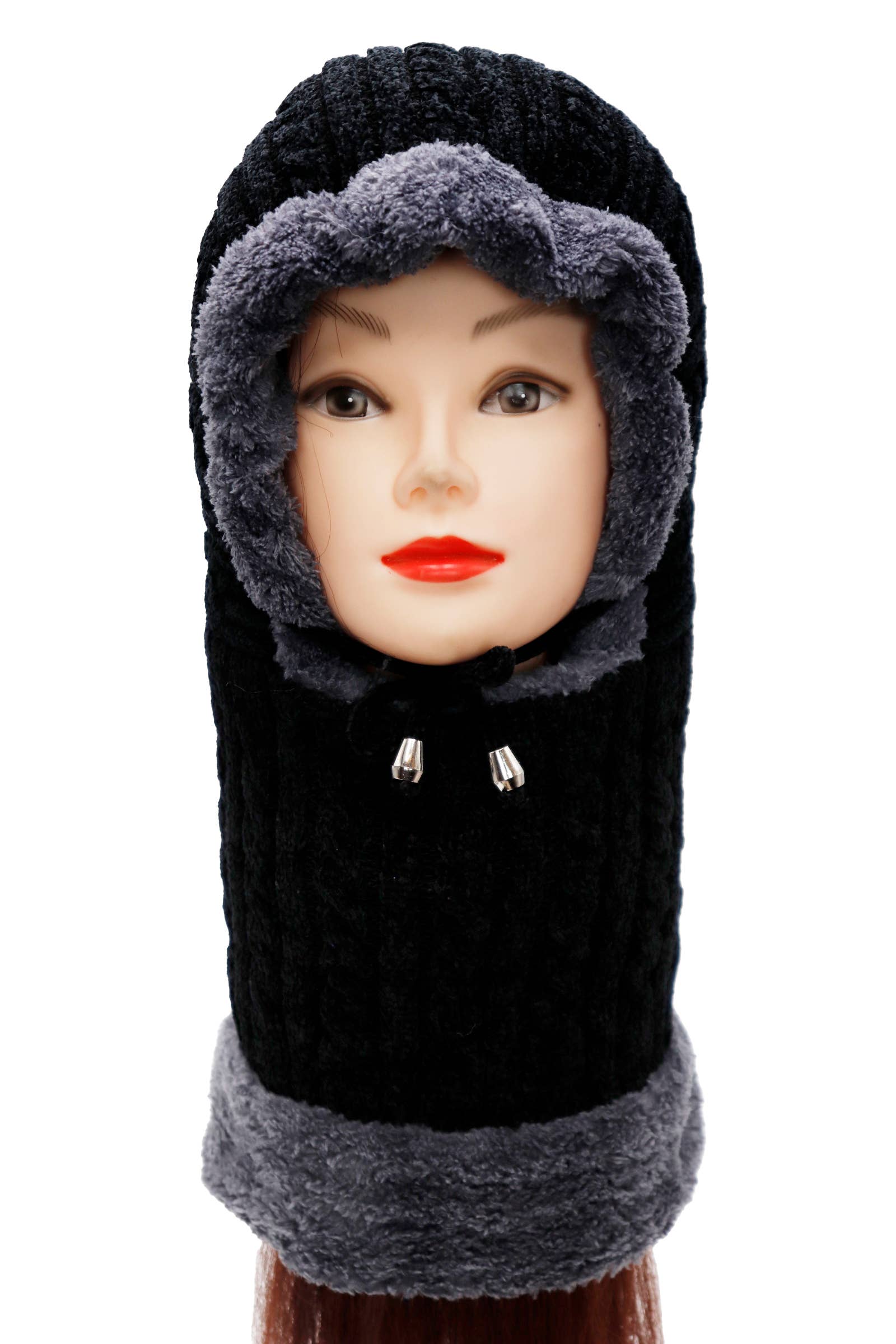 Cap Zone - Wholesale Balaclava - Women's - Velvety Chenille Knitted Sherpa Fleece Balaclava3