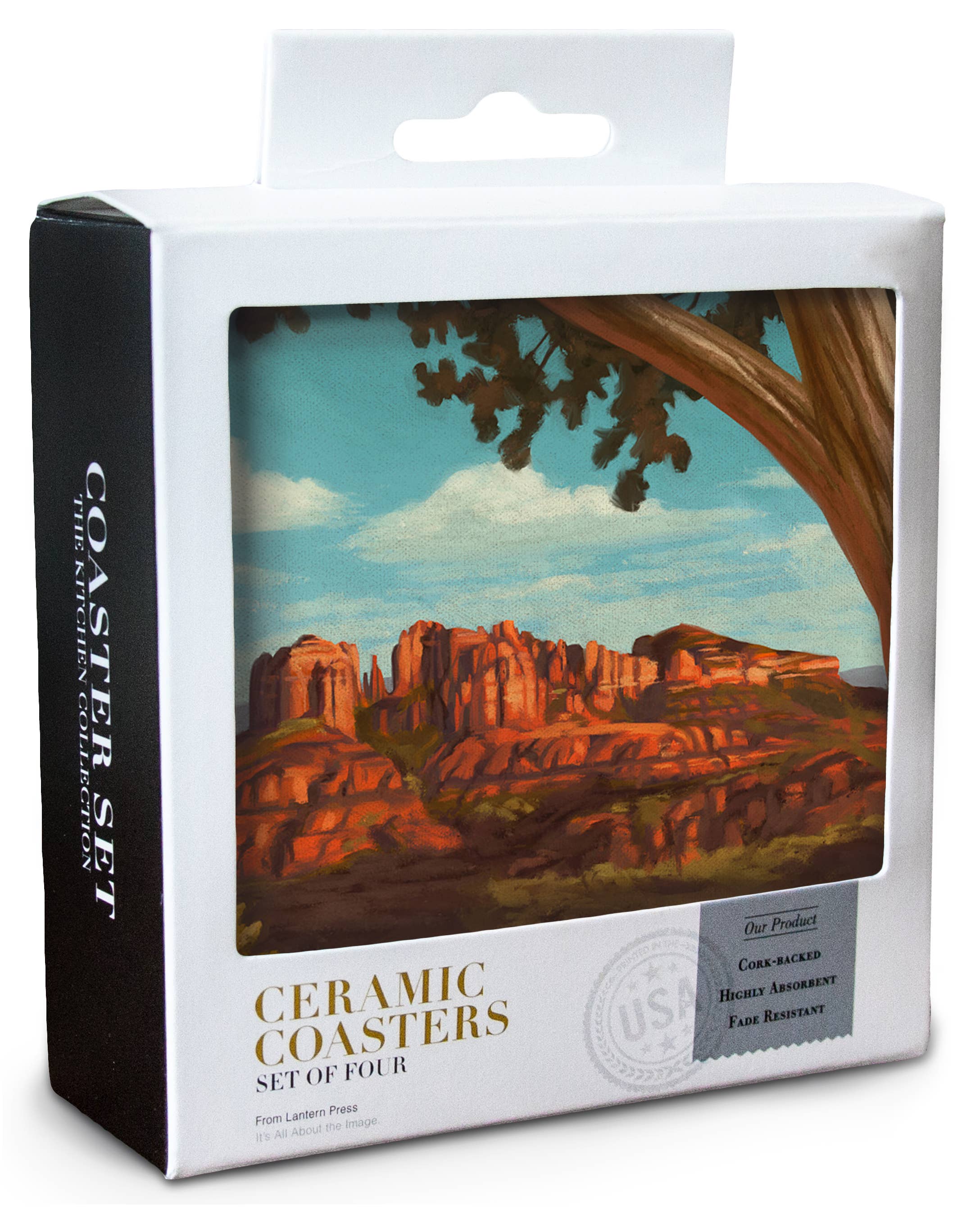 Lantern Press - Vendita all'ingrosso Sottobicchiere - SOTTOBICCHIERE IN CERAMICA Sedona, Arizona, Canyon con nuvole1
