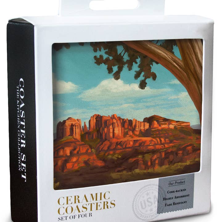 Lantern Press - Vendita all'ingrosso Sottobicchiere - SOTTOBICCHIERE IN CERAMICA Sedona, Arizona, Canyon con nuvole1