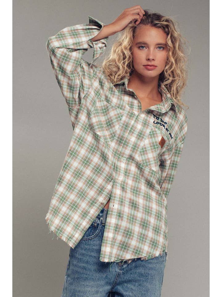 Urban Daizy - Wholesale Button Down Shirt - Women's - "TO DO LOOK AT ART" Embroidered Boho Top