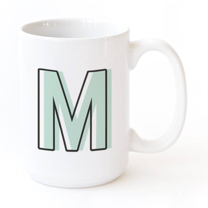 Candy Pop Monogram Initial M Mug à café en céramique pour la vente par The Cotton & Canvas Co.