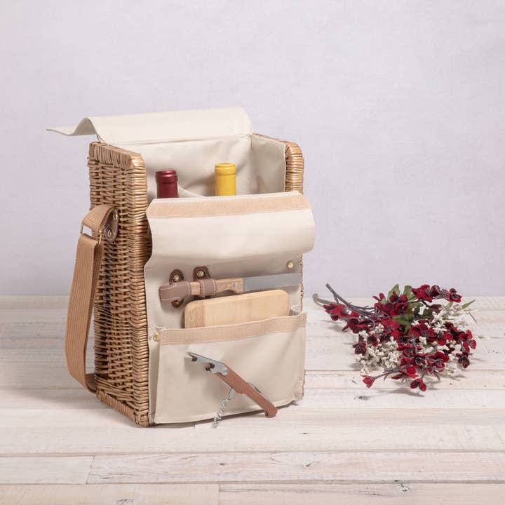 Beige Canvas Corsica Wine & Cheese Picnic Basket for wholesale on Faire15
