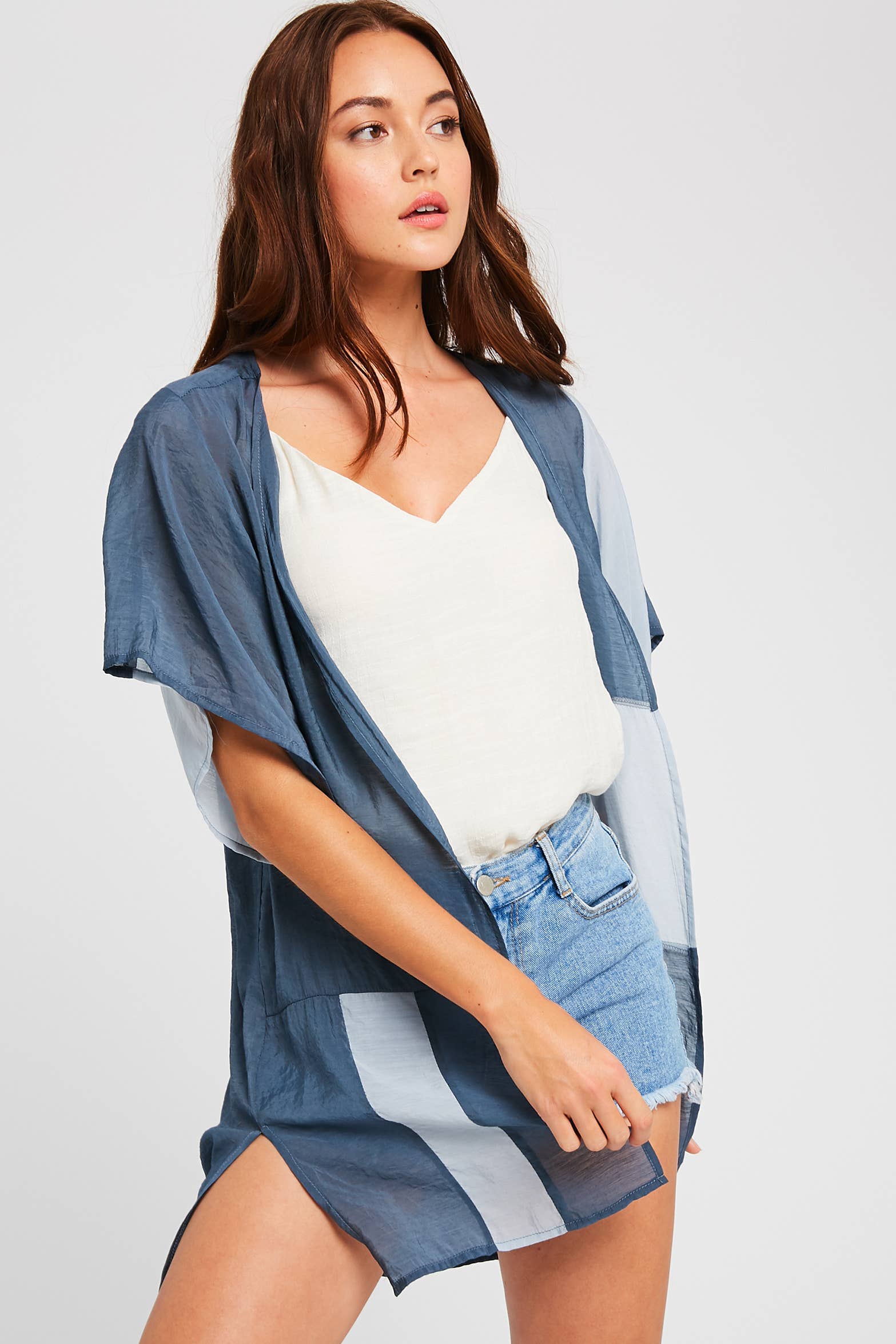 Listicle - Venta al por mayor Kimono - Mujer - Cárdigan Kimono de Bloques de Color Semitransparente2