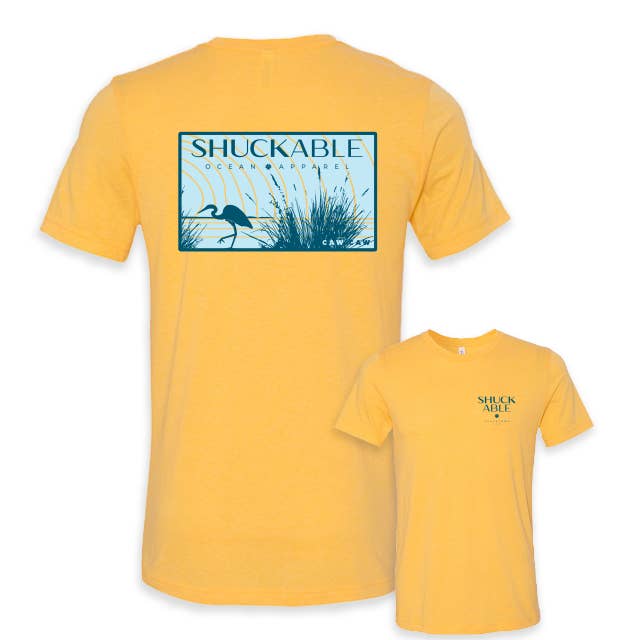 Caw Caw Landscape Tee - Navy and Yellow Imprint for wholesale by Shuckable