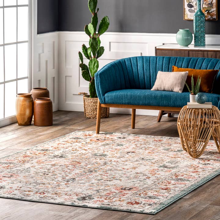 Beige Vintage Floral Lenore Area Rug for wholesale on Faire