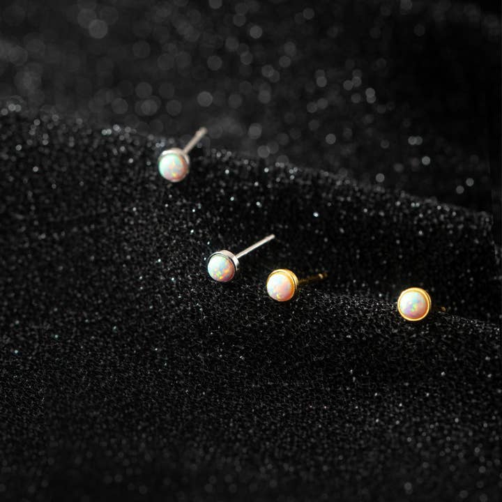 Perimade & Co. LLC - Wholesale Stud/Post Earrings - Dainty Minimalist Opal Stud Earrings in 925 Sterling Silver3