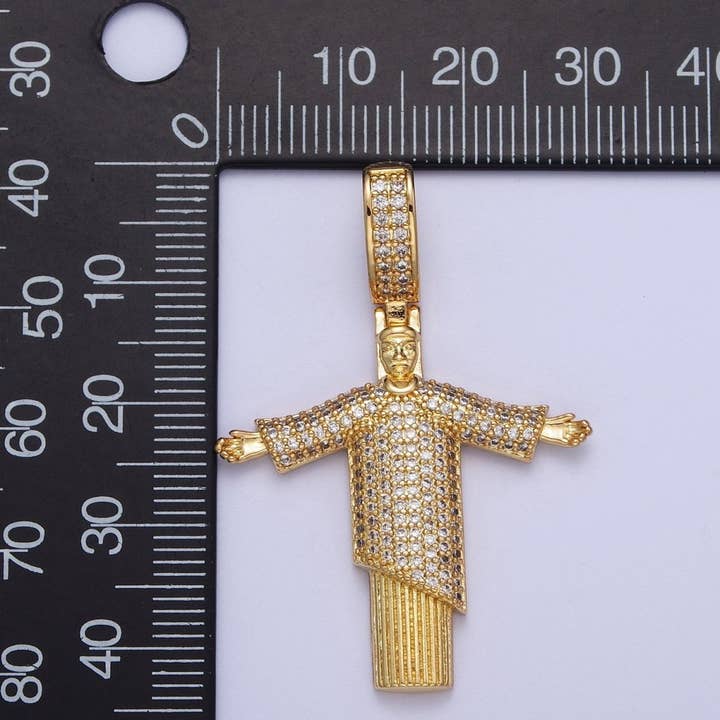 Aim Eternal - Wholesale Individual Charm/Pendant - Cubic Gold Christ the Redeemer Statue Pendant for Necklace Component Religious Jewelry Supply X-5351