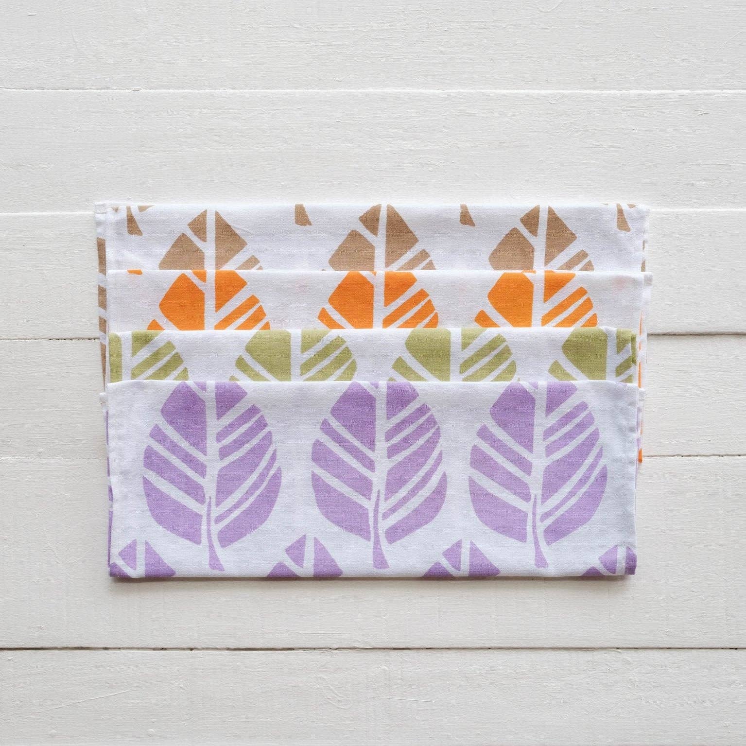 Rise Beyond the Reef - Wholesale Tea Towel - Set of Four - Handprinted Tavola Leaf Print Tea Towels