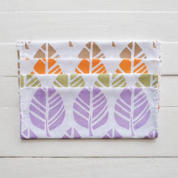 Rise Beyond the Reef - Wholesale Tea Towel - Set of Four - Handprinted Tavola Leaf Print Tea Towels0