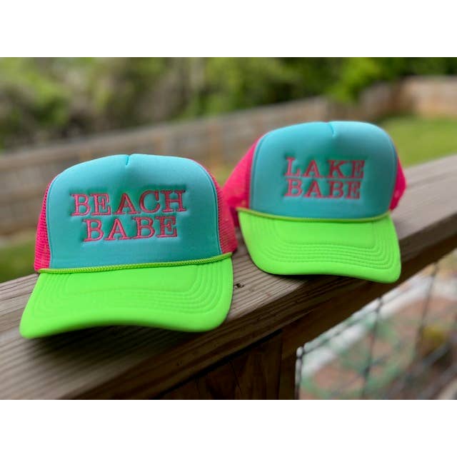 Beach Babe Lake Babe Neon Foam Trucker Hat Summer for wholesale by Aluminum Petunias