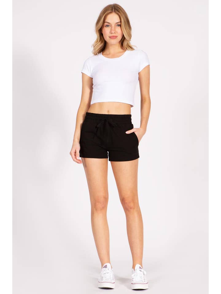 Color 5 - Wholesale Shorts - Women's - Solid color french terry casual shorts with draw string