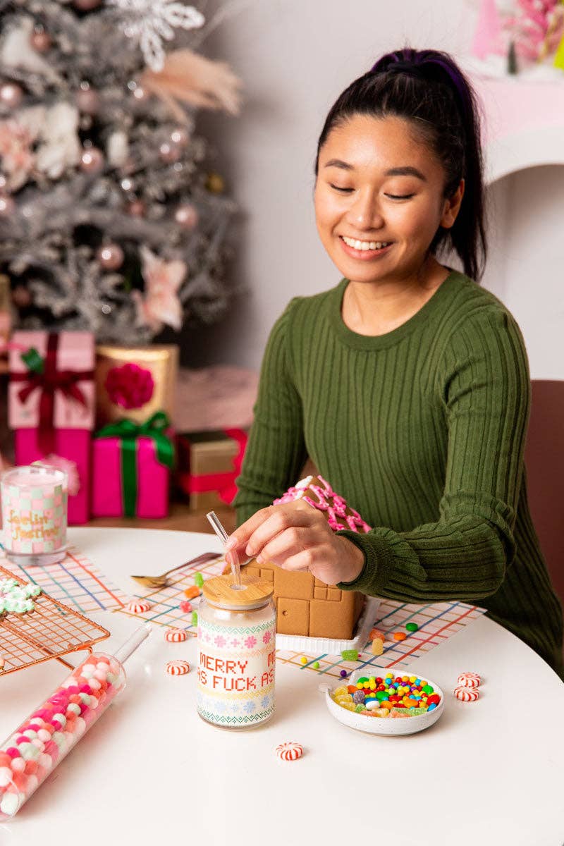 Talking Out of Turn - Wholesale Drinking Glass/Cup - Holiday Can Glass w/Lid + Straw12