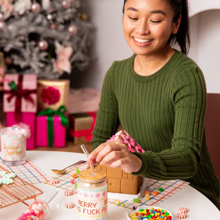 Talking Out of Turn - Wholesale Drinking Glass/Cup - Holiday Can Glass w/Lid + Straw12