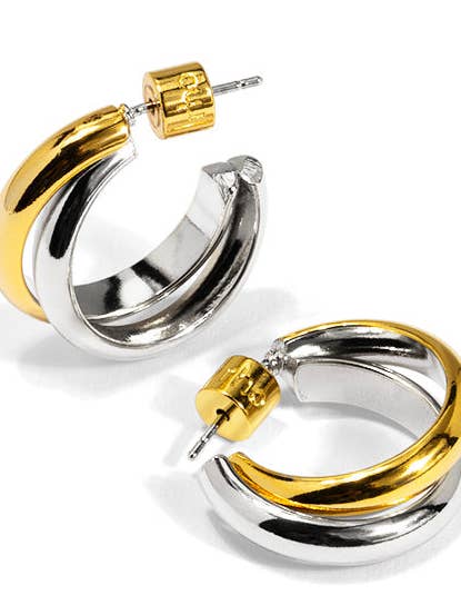 Boucles d'oreilles créoles entrelacées bicolores pour la vente par rho