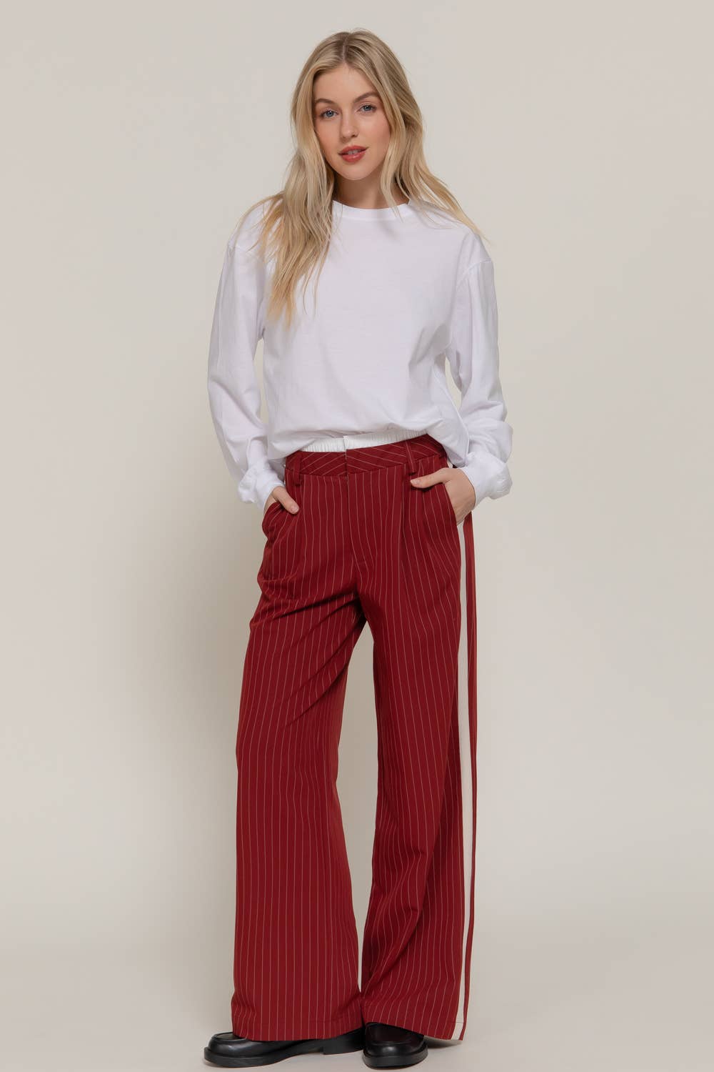 Active Basic | Active USA - Wholesale Pants - Women's - Side Stripe Detail Y/D Stripe Long Pants15