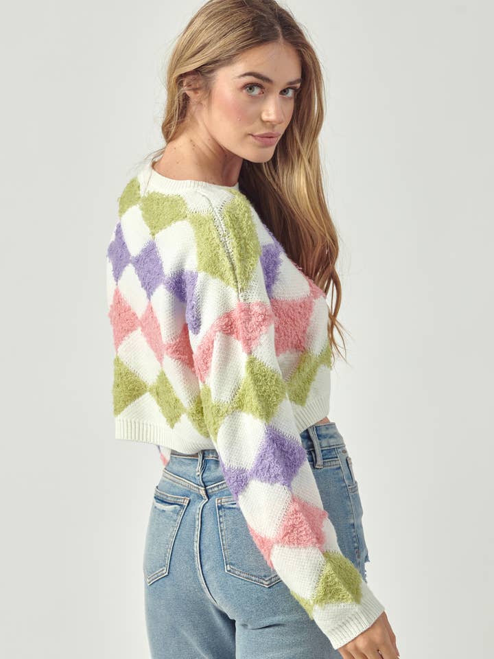 Petal Dew – wholesale Knitted jumper – Women′s – FUZY SWEATER DIAMOND PETTERNED - P000934