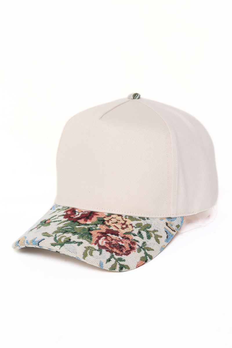 David And Young - Wholesale Baseball Cap - Women's - Floral Print Brocade 5 Panels Two Tone Baseball Cap0