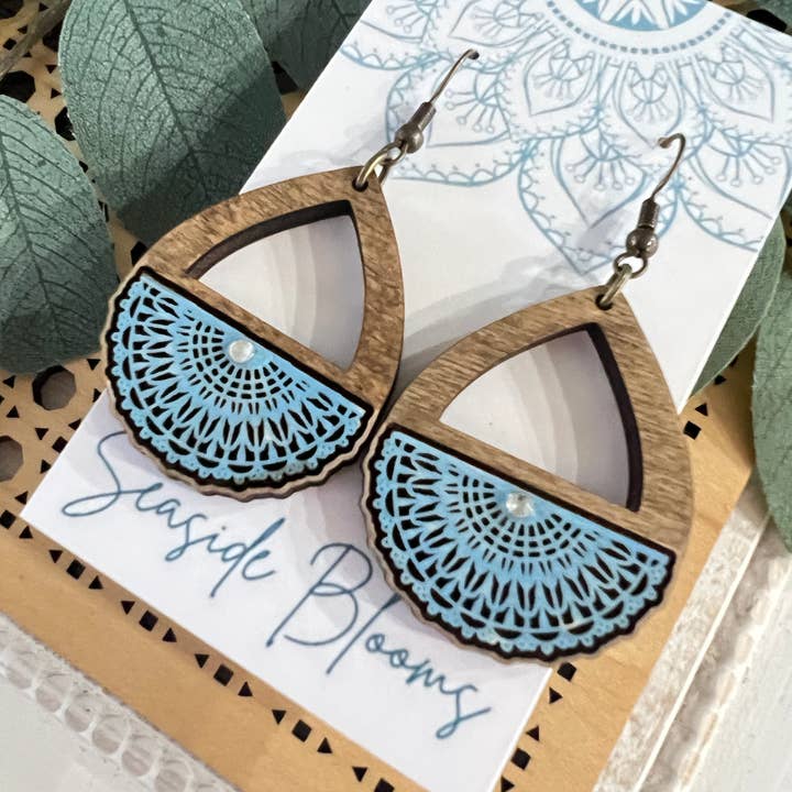 Seasideblooms - Wholesale Dangle Earrings - Boho Hand painted lightweight maple wood hoop earrings 1