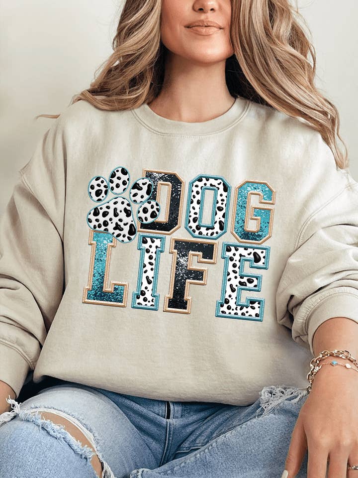 Dog Life Faux Glitter Heavy Blend Crew Sweatshirt for wholesale by Wholesale Accessory Market