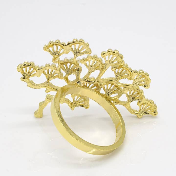 Fennco Styles - Wholesale Napkin ring - Gold Pearl Tree Design Silver Napkin Ring 2