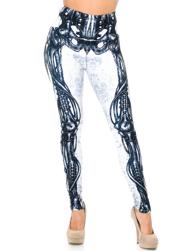USA Fashion - Wholesale Fashion Leggings - Women's - Creamy Soft White Bio Mechanical Skeleton Leggings